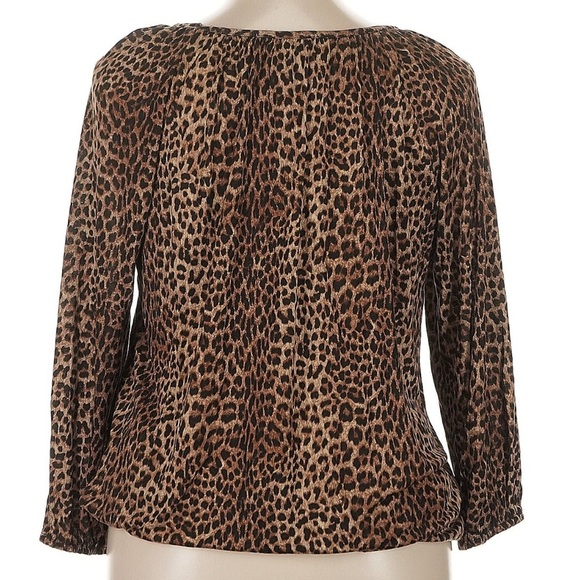 MICHAEL Michael Kors Pullover Leopard Print Peasant Top Blouse Size XL - Picture 7 of 10